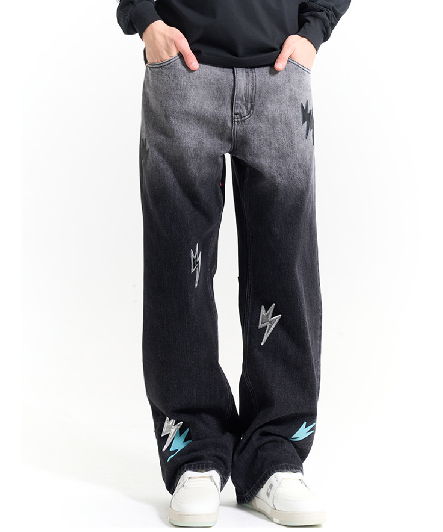 Unisex Lightning Bolt Jeans Gradient Black