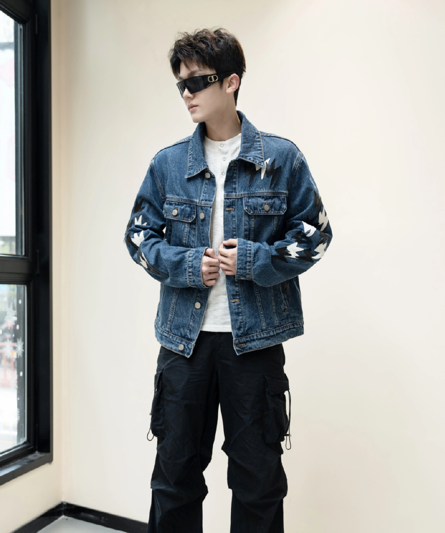 Unisex Lightning Bolt Denim Jacket Blue