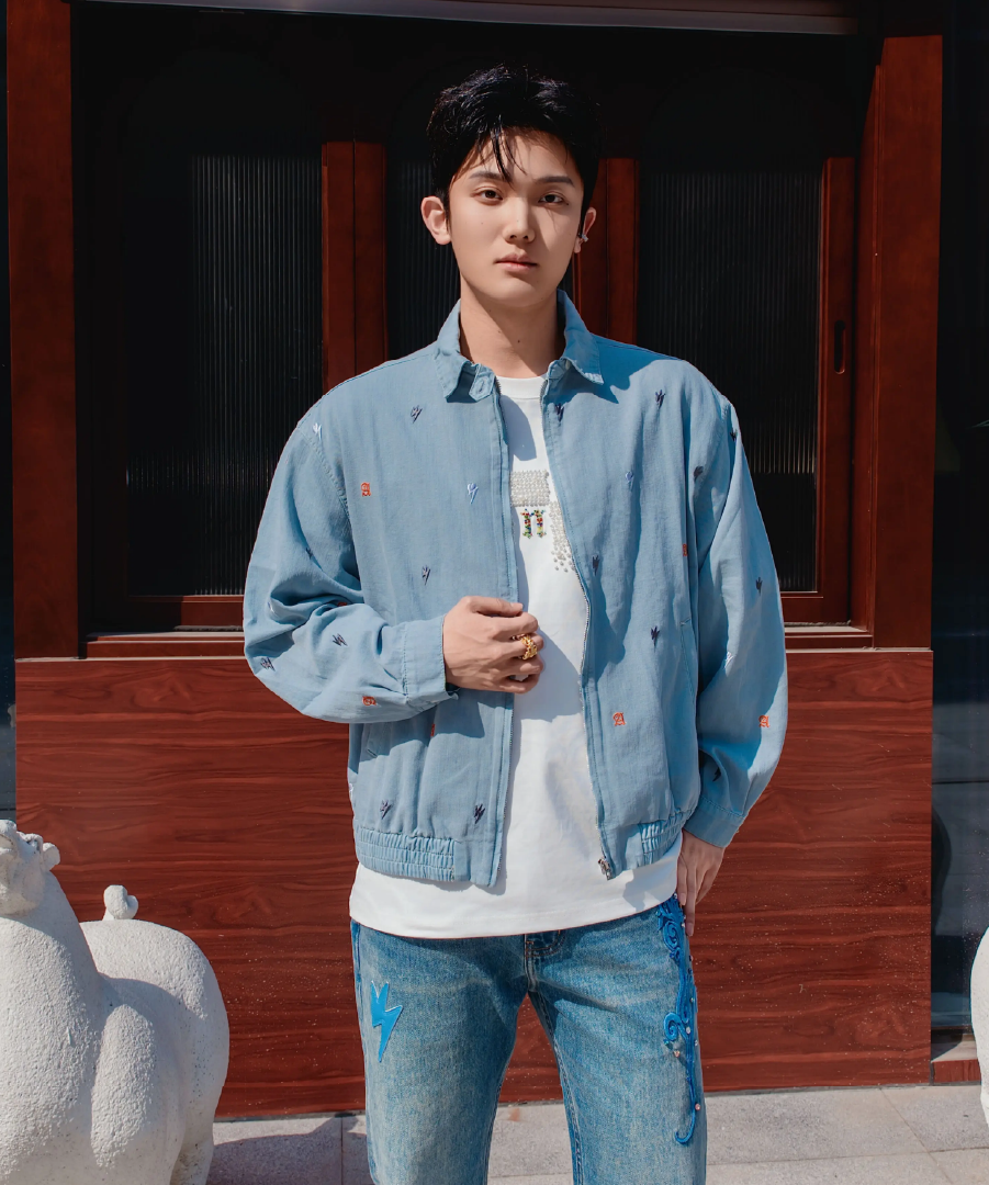 Unisex Logo Print Denim Jacket Light Blue
