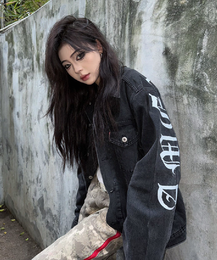 Unisex White Lightning Bolt Denim Jacket Black