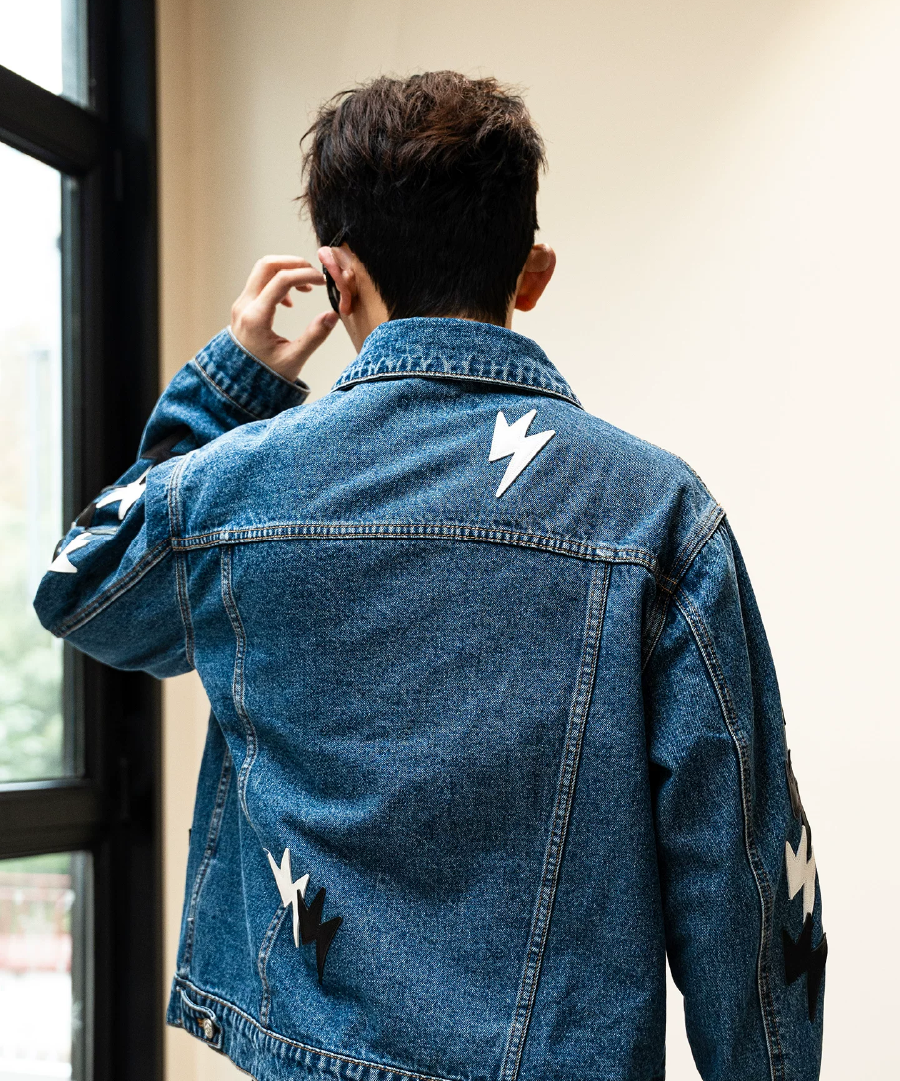 Unisex Lightning Bolt Denim Jacket Blue