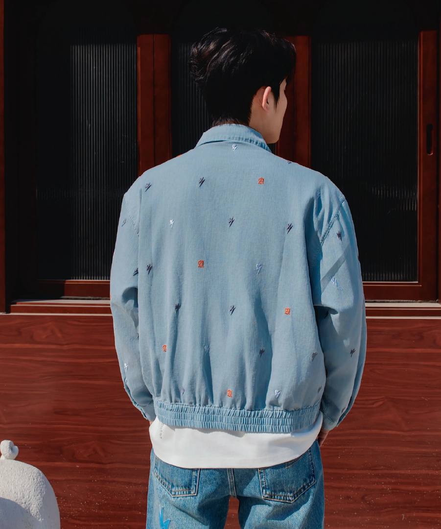Unisex Logo Print Denim Jacket Light Blue