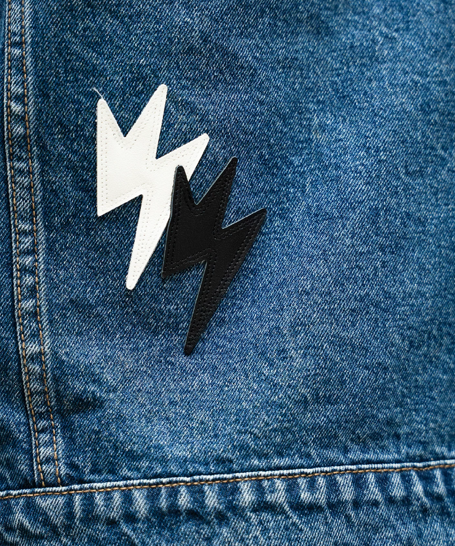 Unisex Lightning Bolt Denim Jacket Blue