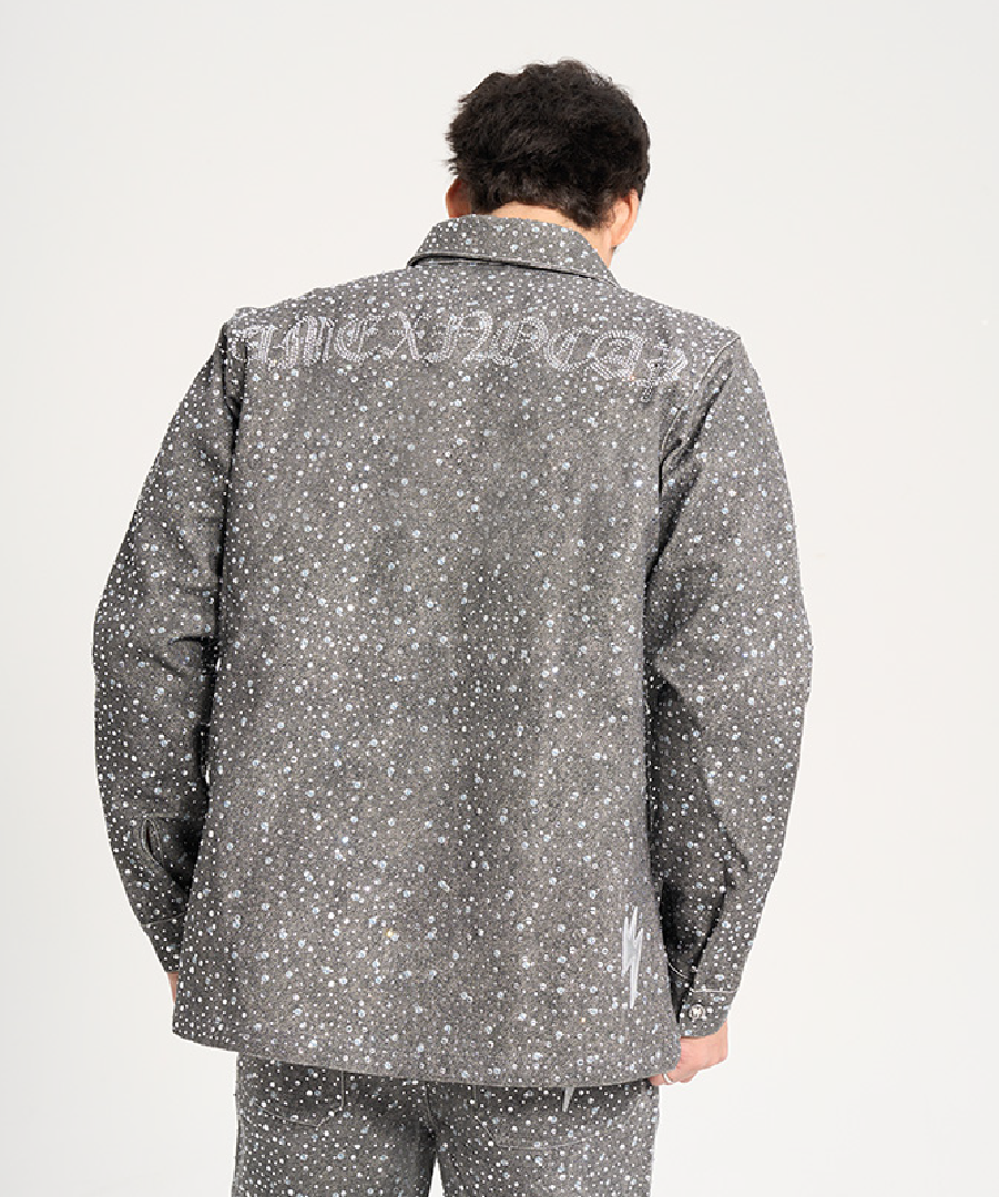 Unisex Blinged-out Denim Jacket Dark Grey