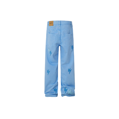 Men Lightning Bolt Jeans Blue
