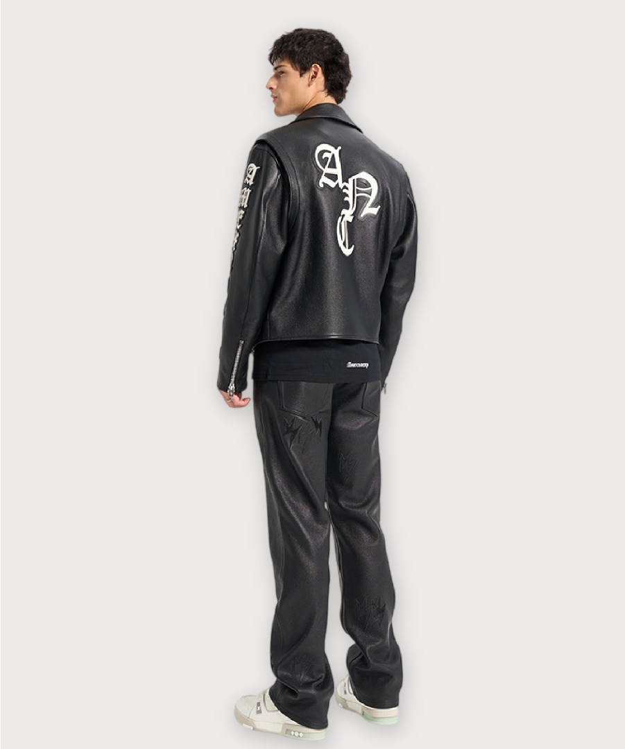 Unisex White Lightning Bolt Denim Jacket Black
