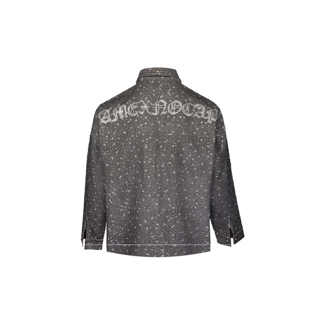 Unisex Blinged-out Denim Jacket Dark Grey