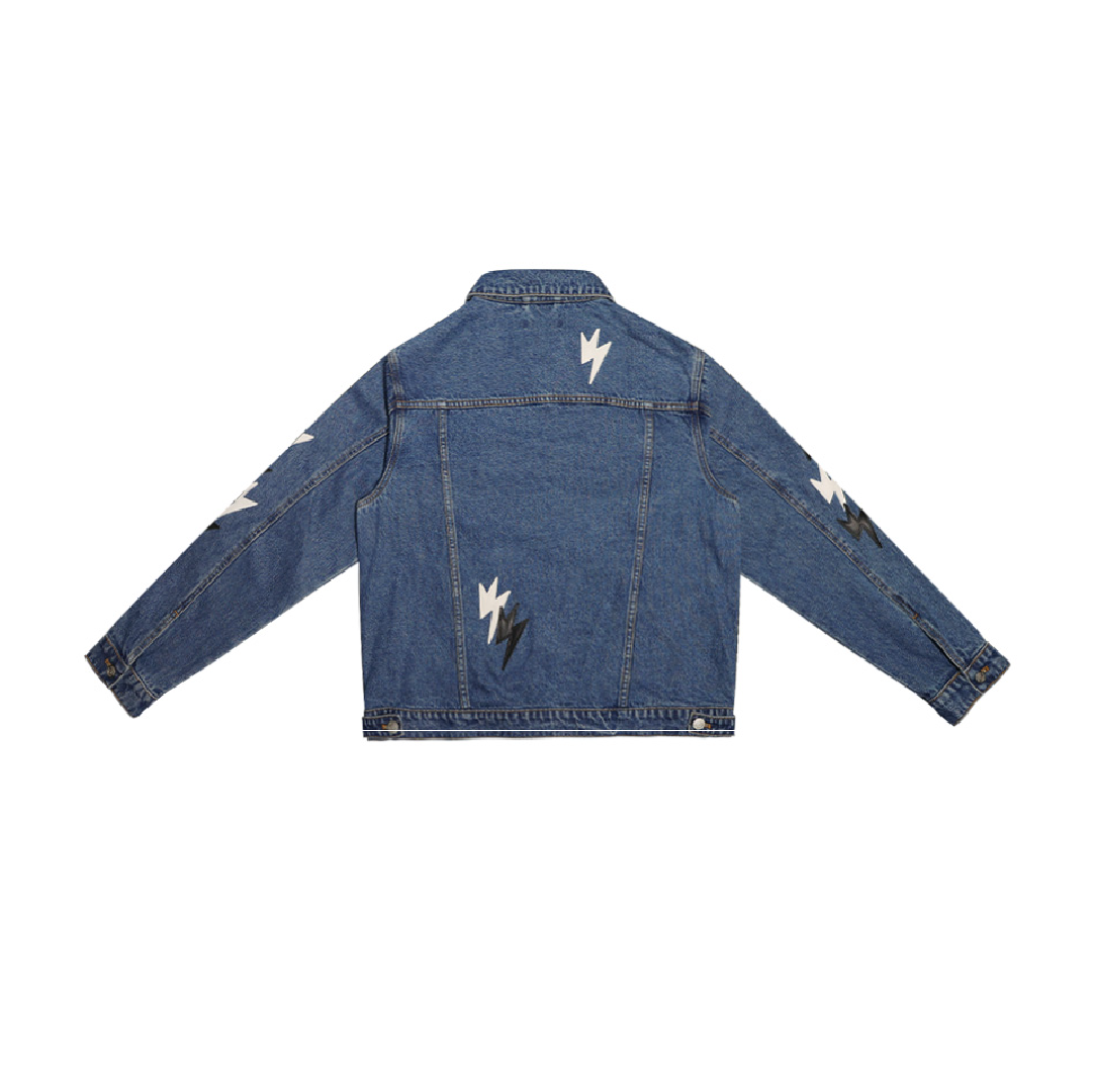 Unisex Lightning Bolt Denim Jacket Blue
