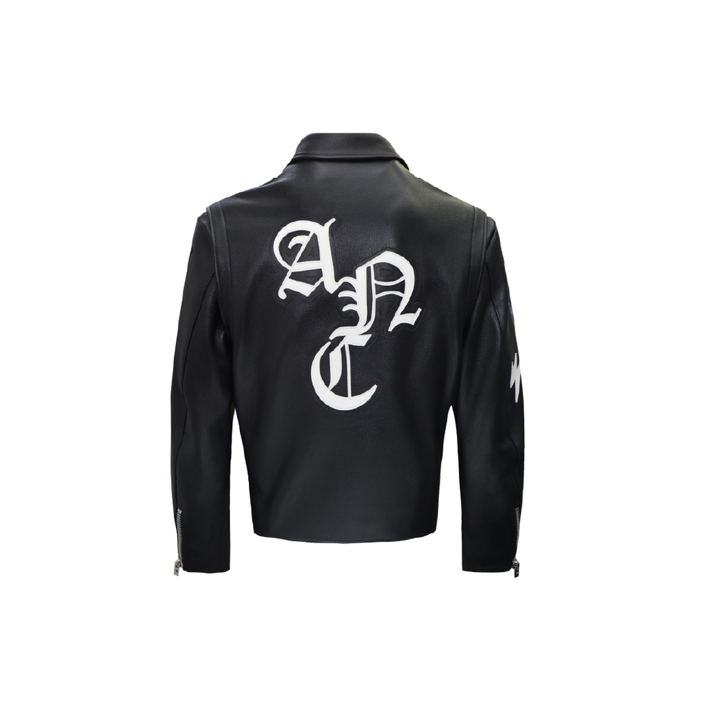 Unisex White Lightning Bolt Denim Jacket Black