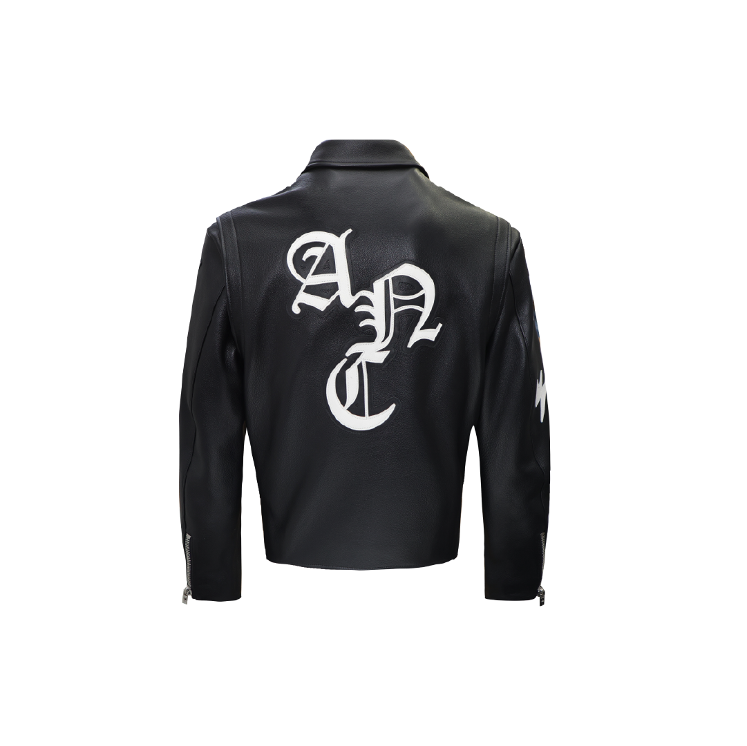 Unisex White Lightning Bolt Denim Jacket Black