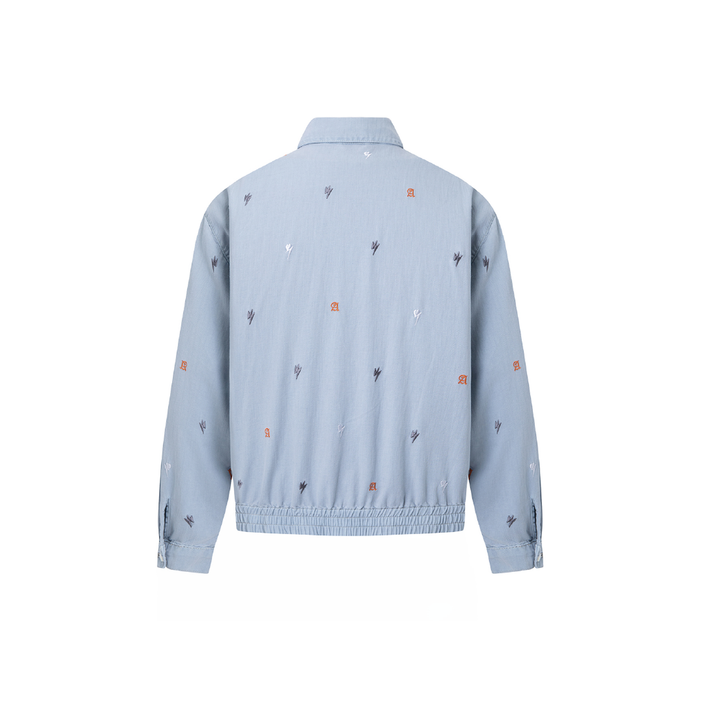 Unisex Logo Print Denim Jacket Light Blue