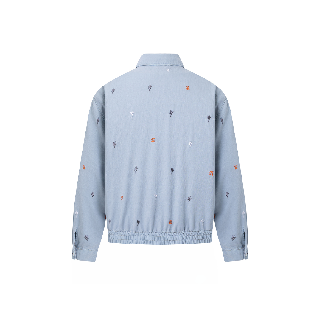 Unisex Logo Print Denim Jacket Light Blue