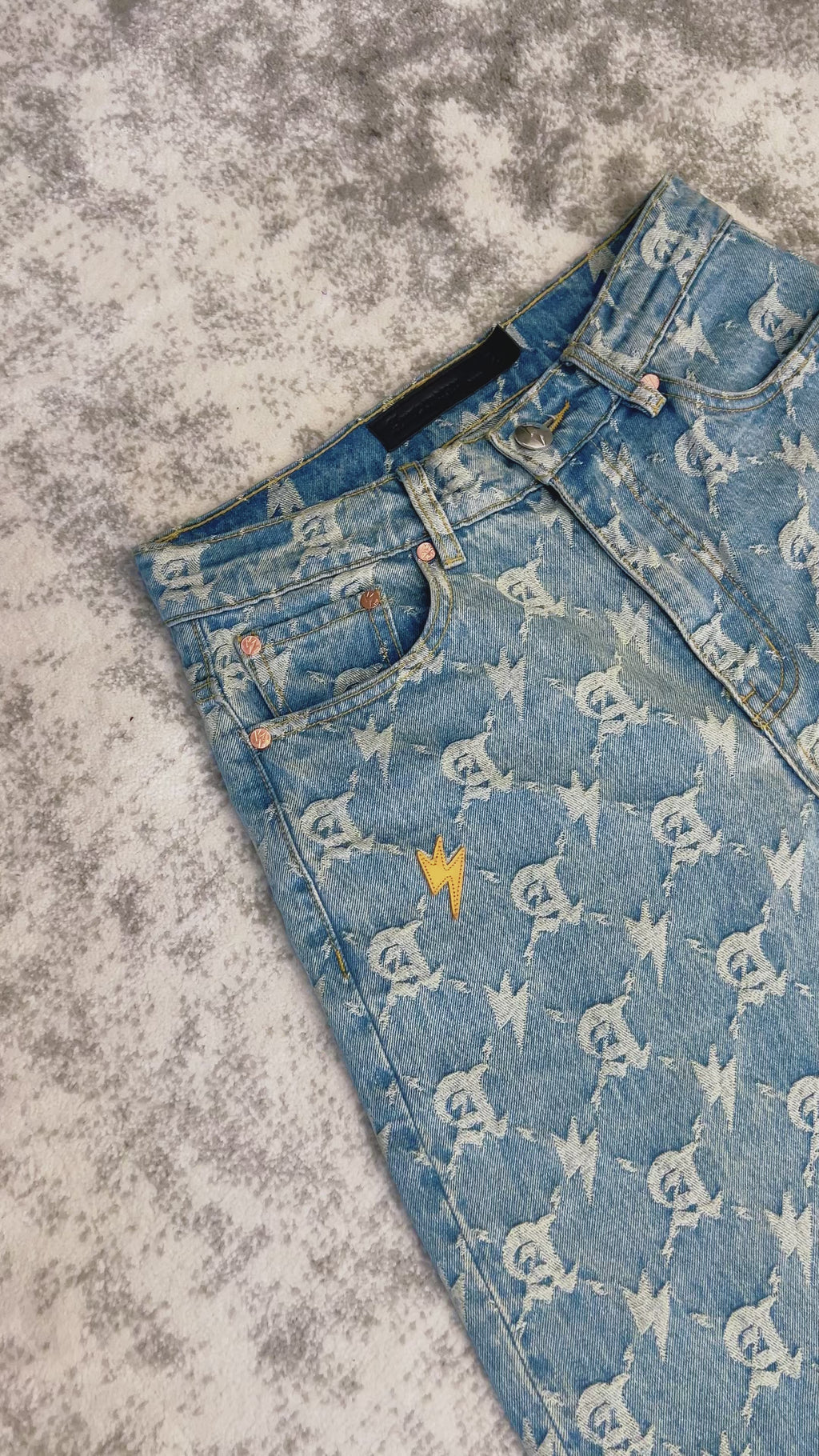 Unisex Full Print Logo Jeans Light Blue